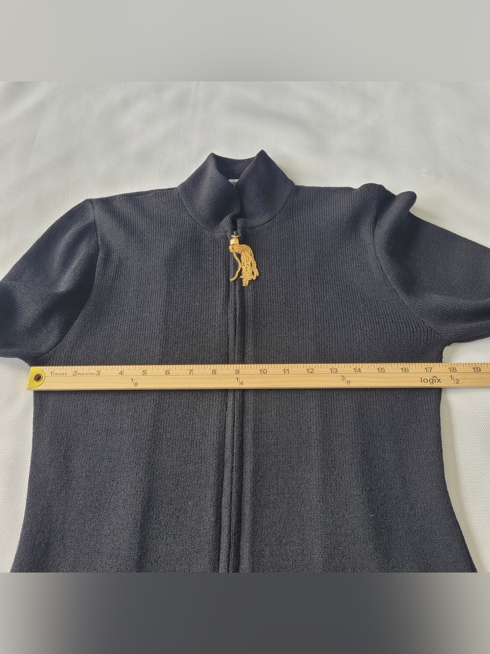 ✅ St.John black knit 2 piece suit Zipper Jacket with Gold Pull & Pencil skirt 6 - Picture 4 of 14